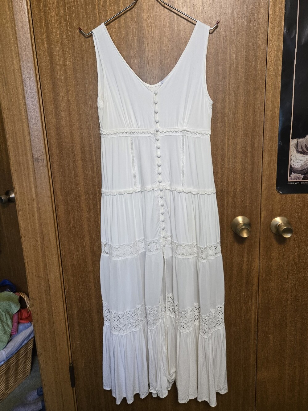 White Sleeveless Button-Front Lace Maxi Dress